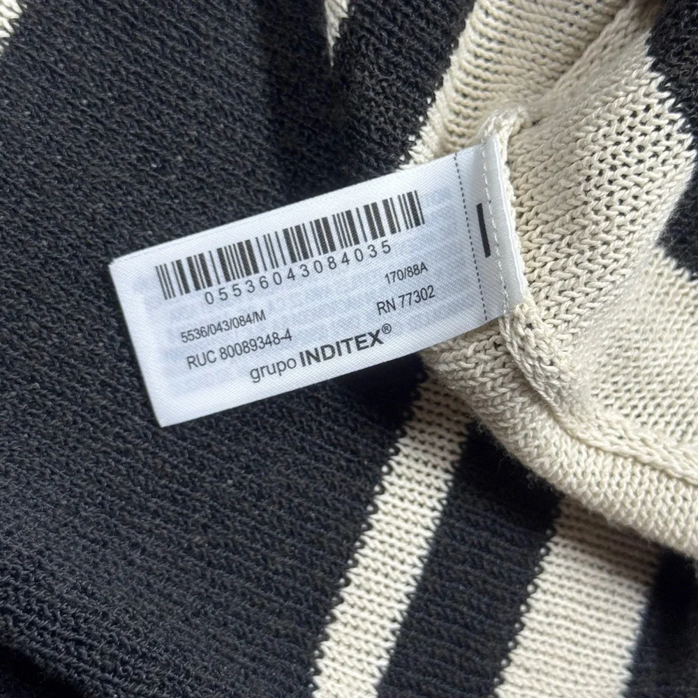 Zara Women Black Cream Striped Linen Blend Knit Tunic Coverup Top Medium Boho